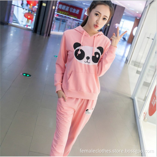 Spring and autumn new cute panda sweater hedging Korean piece fitted long-sleeved sports wear blouse and pants